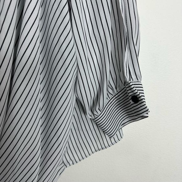 Catherines Faux Wrap Blouse w/ Inner attached Tank Size 3X White Black Stripe - Picture 4 of 6